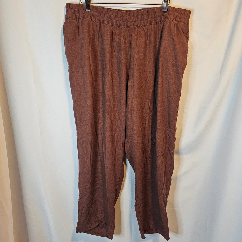 Old Navy Womens Brown Linen Blend Elastic Waist Pull On Pants High Rise XL